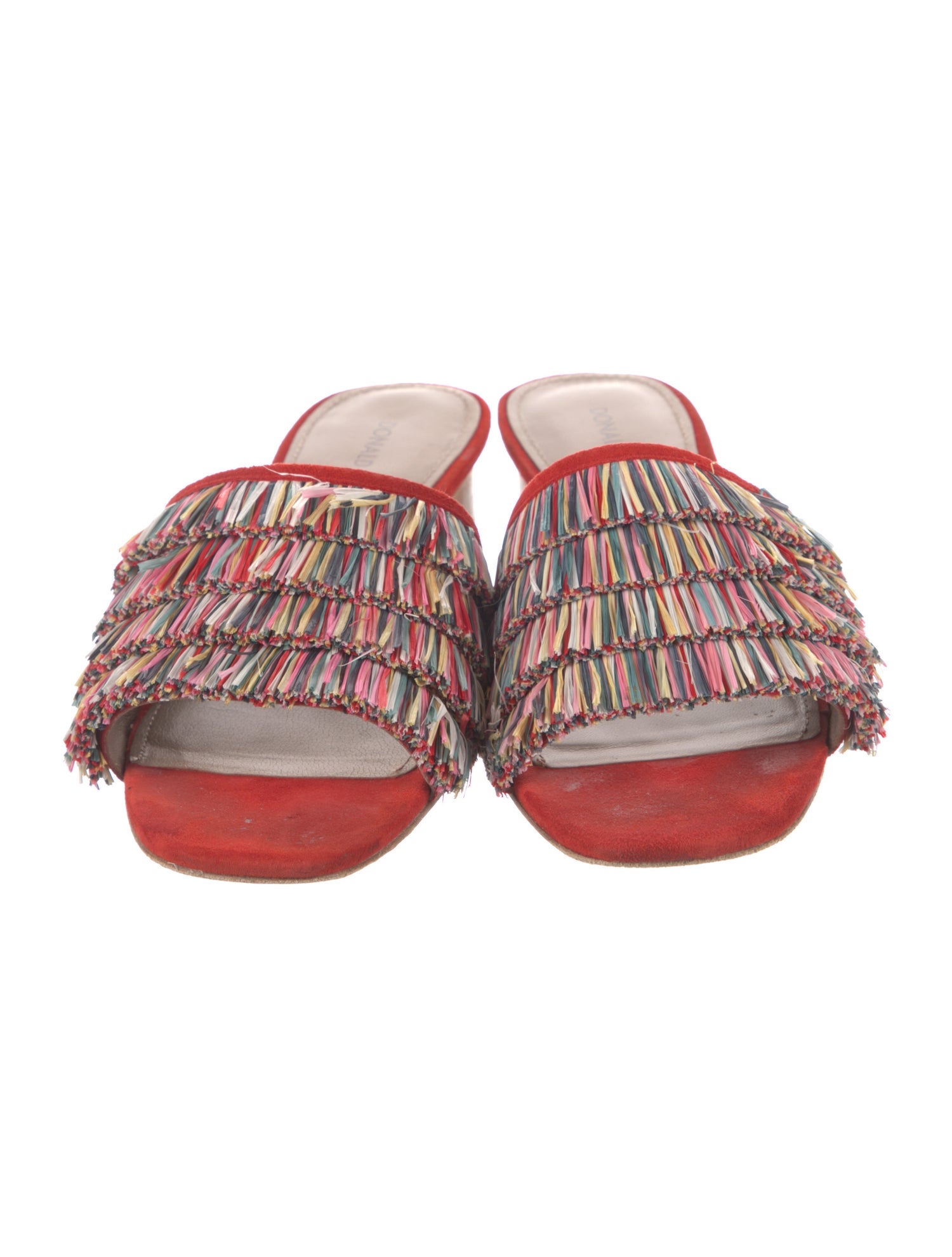 Donald Pliner Suede Fringe Trim Accent Slides